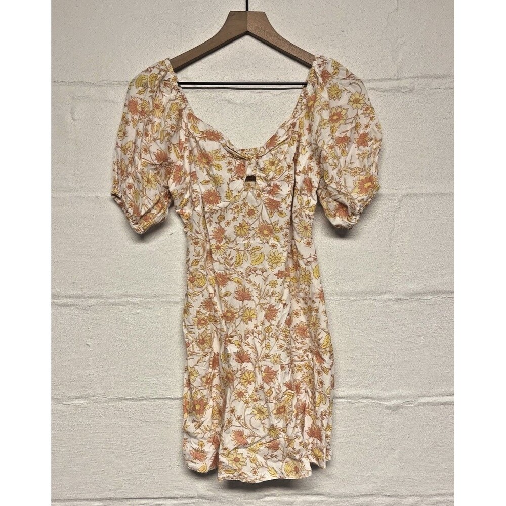Billabong Women Mini Dress Size XS Floral Puff Sleeve Retro Milkmaid Cottagecore